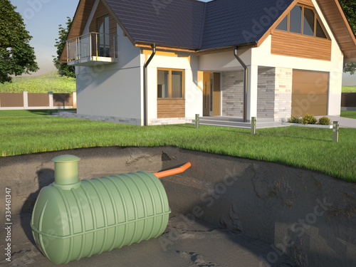 Undenground septic tank and house - 3d Illustration