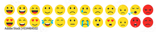 Set of cute smiley emoji flat icon, vector illustration.