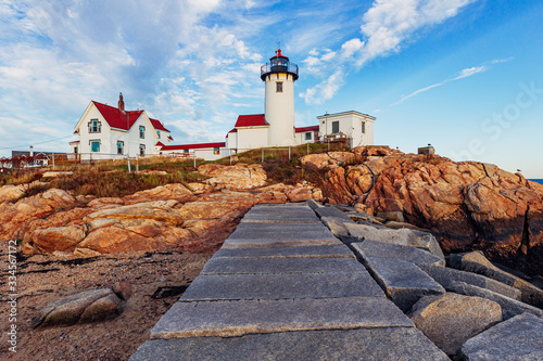 Eastern Point Lighthouse at Gloucester, Massachusetts, USA. Eastern Point Light is a historic lighthouse on Cape Ann, in northeastern Massachusetts.It is known as the oldest seaport in America.