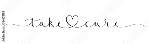 TAKE CARE black vector brush calligraphy banner with swashes
