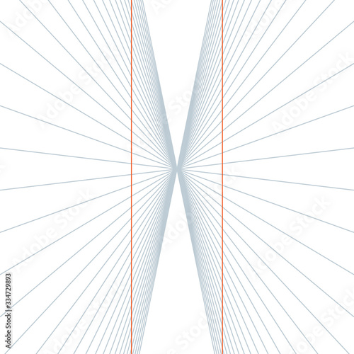 The Hering illusion. Two straight and parallel lines are presented in front of radial background, the lines appear as if they were bowed outwards.