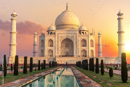 Taj Mahal at sunset, beautiful scenery of India