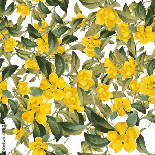 Seamless background design with yellow flowers illustration. yellow buttercups pattern