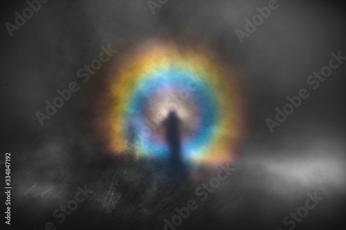High contrast image of Brocken spectrum natural phenomenon and gloria circles