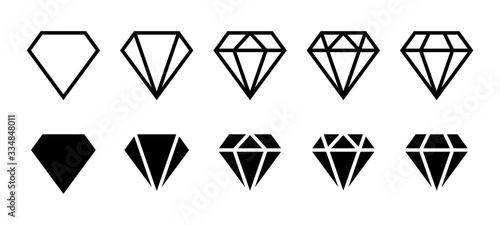 Diamond icon. Big collection quality diamonds. Linear diamond style and silhouette. Royal diamond icons collection set. Vector illustration