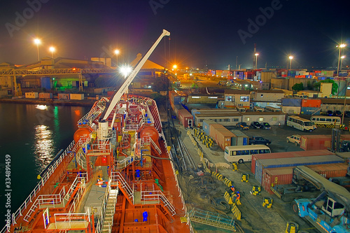 Wiec from Tanker during night at terminal inside port