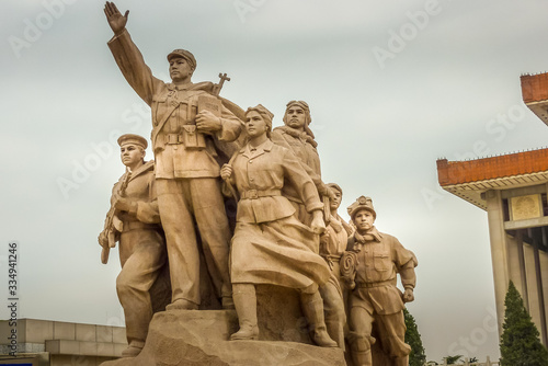 Monument in front of Mao's Mausoleum on Tiananmen Square