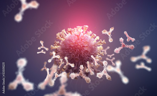 Virus protection. Antibodies and viral infection. Immune defense of the body. Attack on antigens 3D illustration
