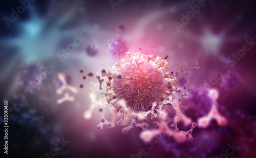 Virus protection. Antibodies and viral infection. Immune defense of the body. Attack on antigens 3D illustration