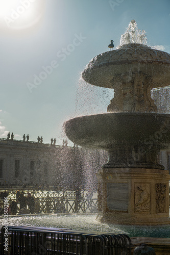 ptak siedzący na fontannie, Plac Świętego Piotra, Watykan, Włochy