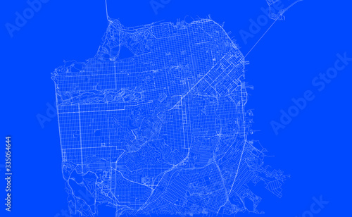 Blueprint of San Francisco city, One Color Map, color change, Artprint