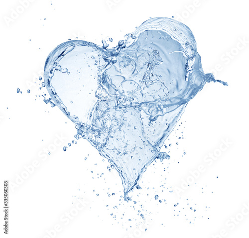 pure blue water splash in heart shape isolated on white background