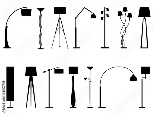 Set of silhouettes of floor lamps, vector illustration