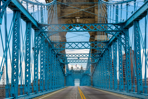 The John A Roebling suspension bridge 1867 in Cincinnati Ohio