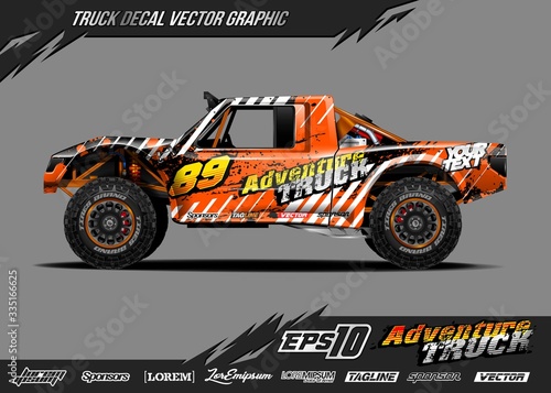 Speed off road truck wrap graphic design vector. Abstract sporty and adventure racing background. Full vector eps 10