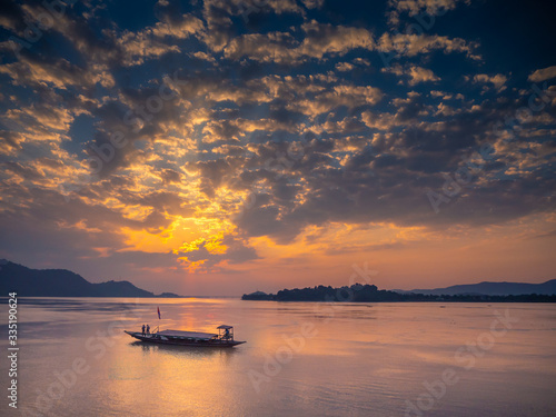 Single boat in Brahmaputra river, Guwahati, Assam, India