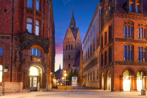 Hannover, Germany. Cityscape image of Hannover old town with the Market Church of St. George and James during twilight.