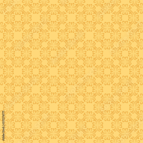 Yellow wallpaper background with simple seamless pattern. Texture design: textiles, wallpaper, wrapping paper. Vector art.