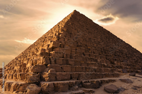 Famous great Giza Pyramids in sand desert in Cairo.