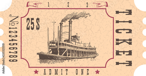 vector image of an old vintage misissippi steamboat ticket