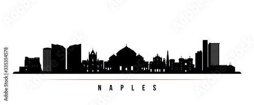 Naples skyline horizontal banner. Black and white silhouette of Naples, Italy. Vector template for your design.