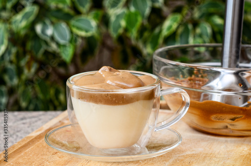 Layered Dalgona coffee, the trendy Korean milk and coffee drink 