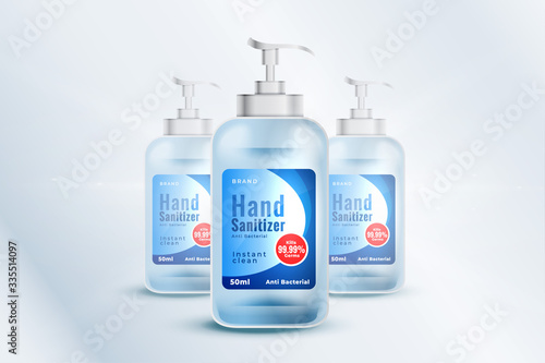 hand sanitizer bottle container mockup template in realistic style