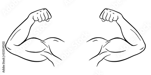 Big bicep muscle. Strong bodybuilder arm. Body muscle flexing or strong biceps logo. Muscle lines icon vector image