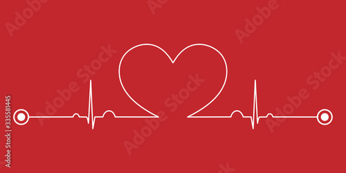 Normal electrocardiogram (ECG ,EKG) pattern with heart shape on red background.Pulse rate line.Cardiac beat.Vital sign.Medical health care concept.Vector.Illustration.