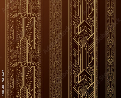 Gold art deco borders with ornament on dark background
