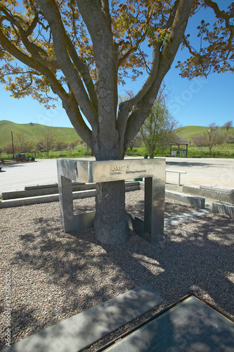 A memorial to actor James Dean, killed in a car accident near the intersection of Highways 46 and 41 in California in the 1950s