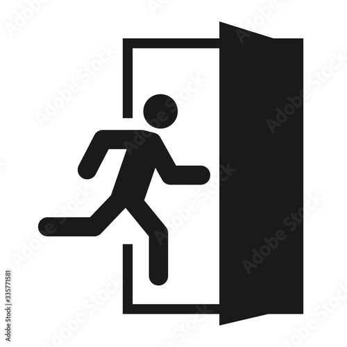 Running man and exit door sign. Vector icon, safety symbol. Escape help evacuation