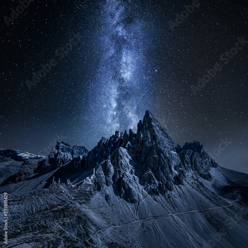 Milky way over Monte Paterno, Dolomites in Italy