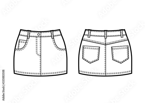 Vector black and white sketch of denim mini skirt