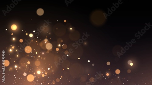 Vector background with golden bokeh dust, blur effect sparks