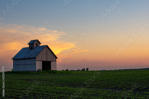 Rural sunset and barn with vibrant colors. La Salle county, Illinois.