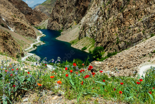 The beautiful seven lake trekking destination. View on the lake number one of the Fan Mountains in Tajikistan, Central Asia