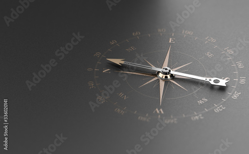 Business Guidance Or Orientation Concept. Compass over Black Background