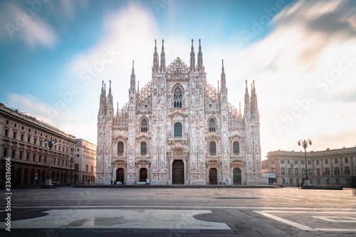 Long exposure of the Milan Cathedral (Duomo di Milano) on a sunny day in the morning