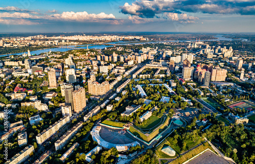 Aerial view of Pechersk, a central neighborhood of Kiev, the capital of Ukraine