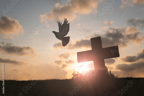 Silhouette Jesus christ death on cross crucifixion on calvary hill in sunset good friday risen in easter day background concept for Christian praise for holy spirit religious God, Resurrection sunday