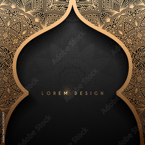 Gold arch with arabic pattern background