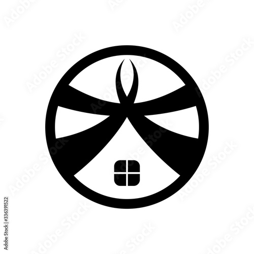 House simplicity logo template with japanese kamon emblem symbol in flat design monogram illustration