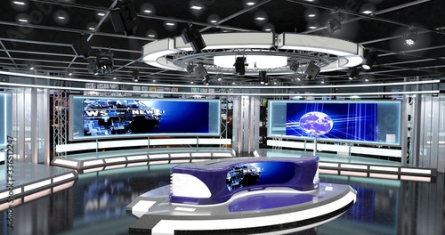 Virtual TV Studio News Set 1-4. 3d Rendering.This background was created in high resolution with 3ds Max-Vray software. You can use it in your virtual studios.