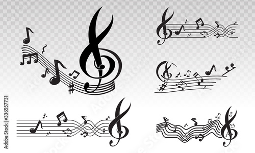 Musical scale symbol or Musical notes on a transparent background.