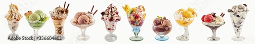 Assortment of ice-cream sundaes with copy space