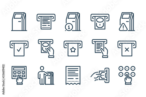 Self-service Terminal and Kiosk related line icon set. Interactive stand and Payment Terminal line vector icons.