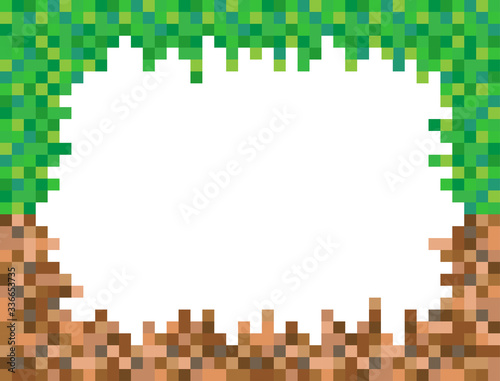 Abstract square pixel mosaic background illustration. Grass and ground wallpaper. Vector. Border. Frame. Background.