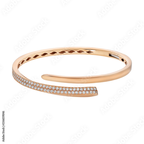 Pink gold bracelet with diamonds isolated on white background