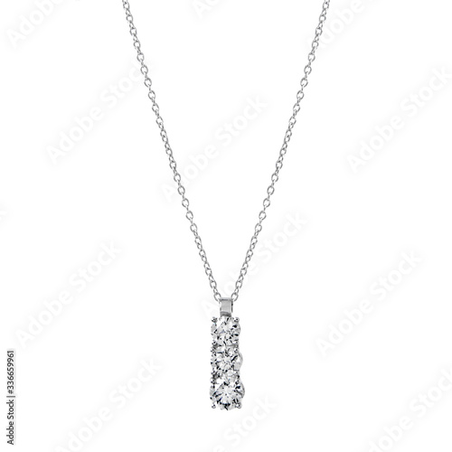 White gold pendant on a chain with diamonds isolated on white background